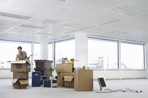 Boxes and household items arranged for student removals
